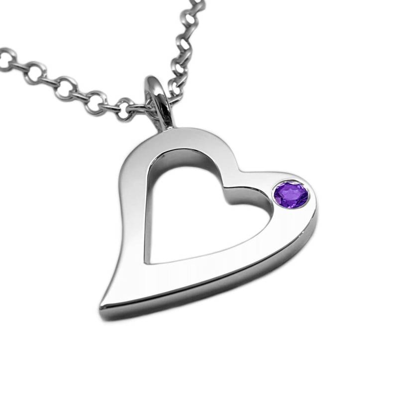 Amethyst Offene Herz Halskette Anhänger in Sterling Silber - Halskette von SamaritanJewelers