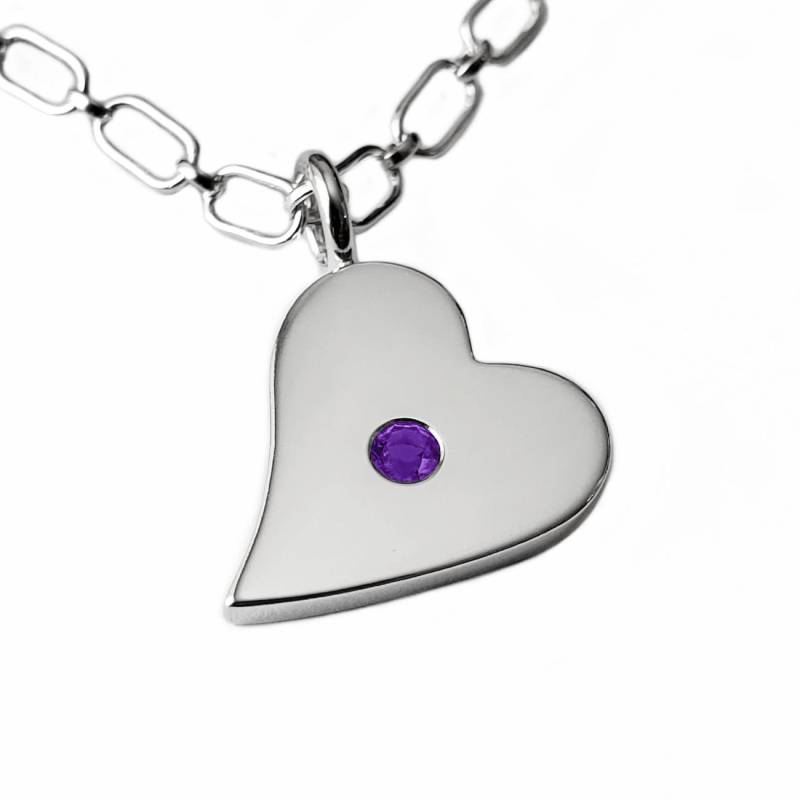 Amethyst Seitlich Herz Halskette Anhänger in Sterling Silber - Halskette von SamaritanJewelers