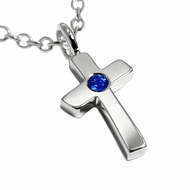 Blauer Saphir Kreuz Halskette Anhänger in Sterling Silber - Halskette, Anhänger von SamaritanJewelers
