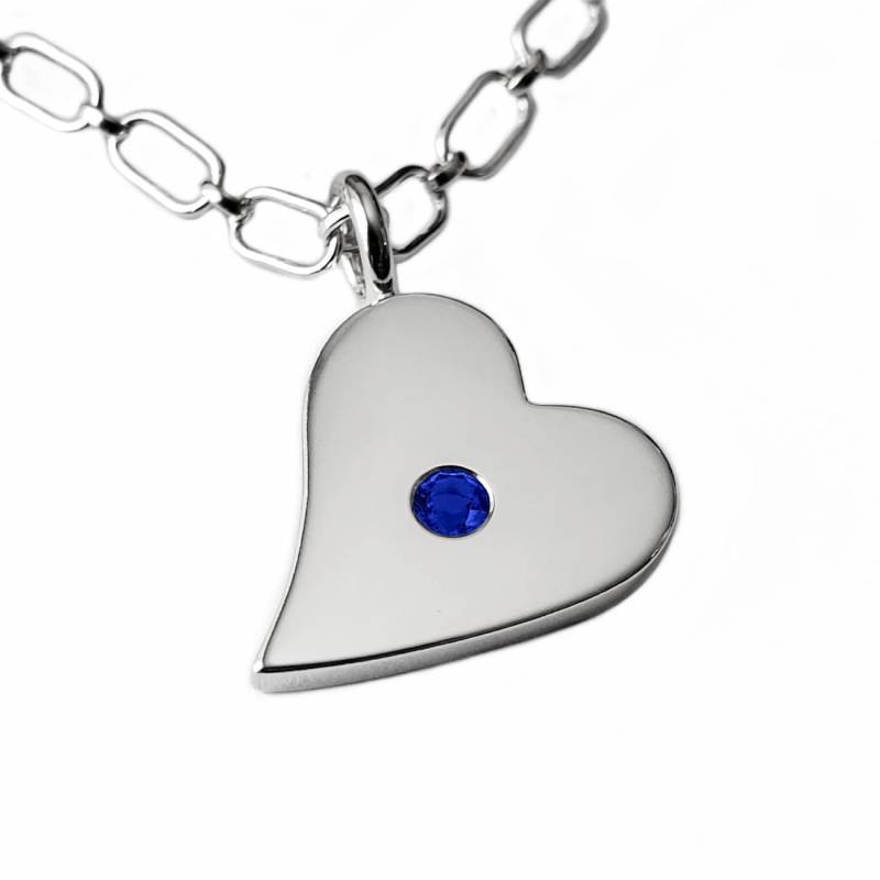 Blauer Saphir Seitlich Herz Halskette Anhänger in Sterling Silber - Anhänger, Halskette von SamaritanJewelers