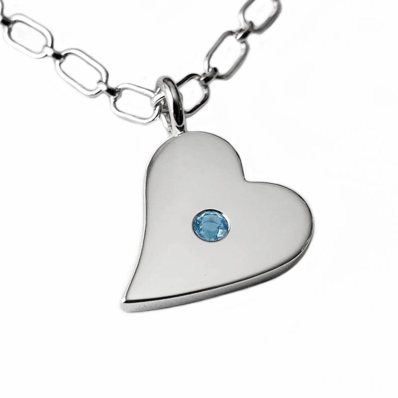 Blautopas Seitlich Herz Halskette Anhänger in Sterling Silber - Halskette, Anhänger von SamaritanJewelers