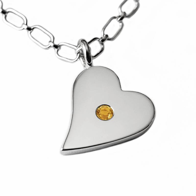 Citrin Seitlich Herz Halskette Anhänger in Sterling Silber - Halskette, Anhänger, Cirtine von SamaritanJewelers