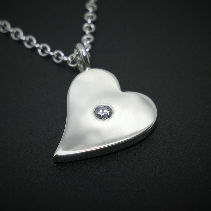 Cubic Zirkonia Seitlich Herz Halskette Anhänger in Sterling Silber - Halskette, Cz Anhänger von SamaritanJewelers