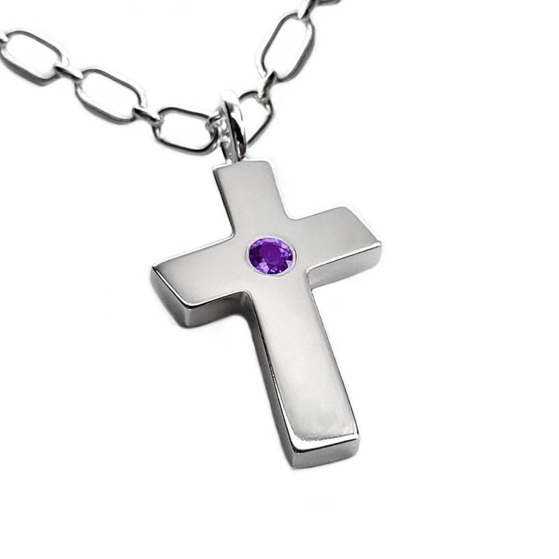 Großer Amethyst Kreuz Anhänger, Sterling Silber Halskette, Großes Anhänger von SamaritanJewelers