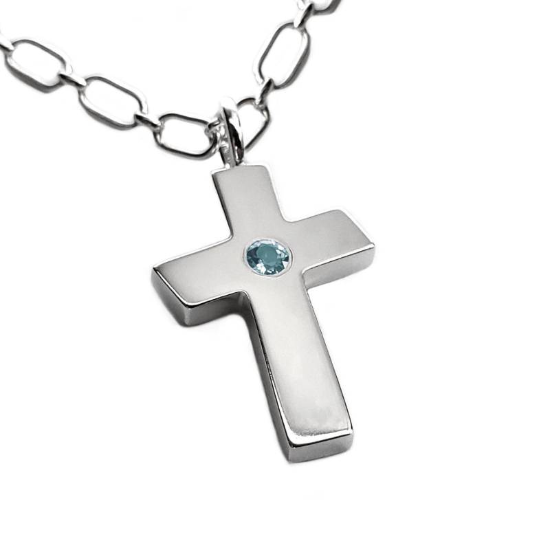 Großer Blautopas Kreuz Anhänger, Sterling Silber Halskette, Große Blaue Topas von SamaritanJewelers