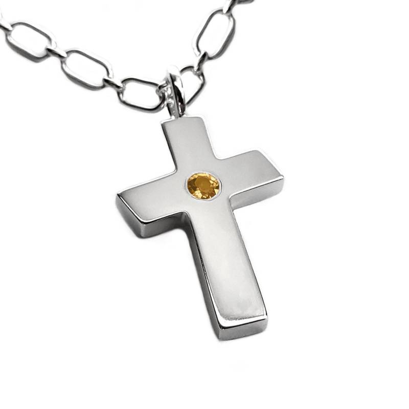 Großer Citrin Kreuz Anhänger, Sterling Silber Halskette, Große von SamaritanJewelers