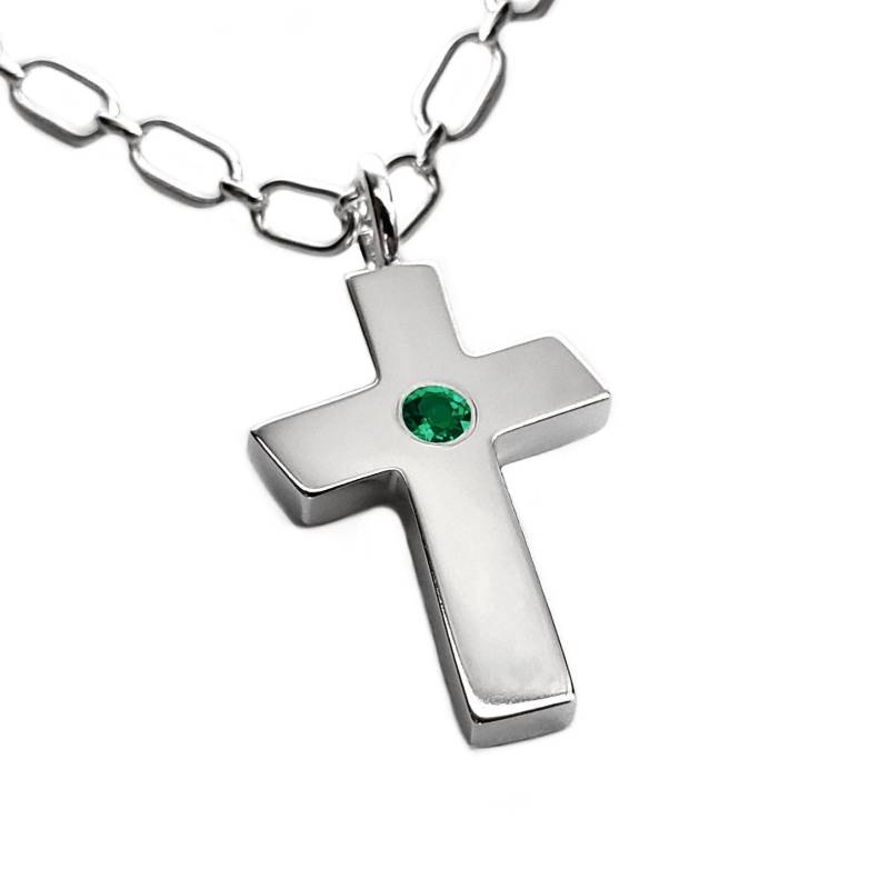 Großer Smaragd Kreuz Anhänger, Sterling Silber Halskette, Große Kreuz von SamaritanJewelers