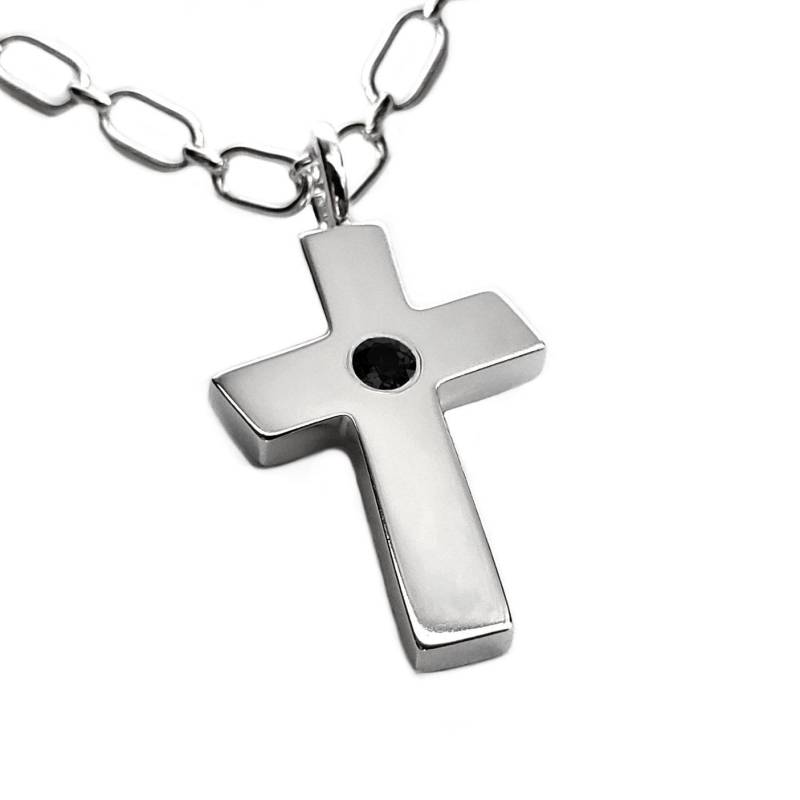 Großes Schwarzes Spinel Kreuz Pendant, Sterling Silber Halskette, Große Schwarze Anhänger von SamaritanJewelers
