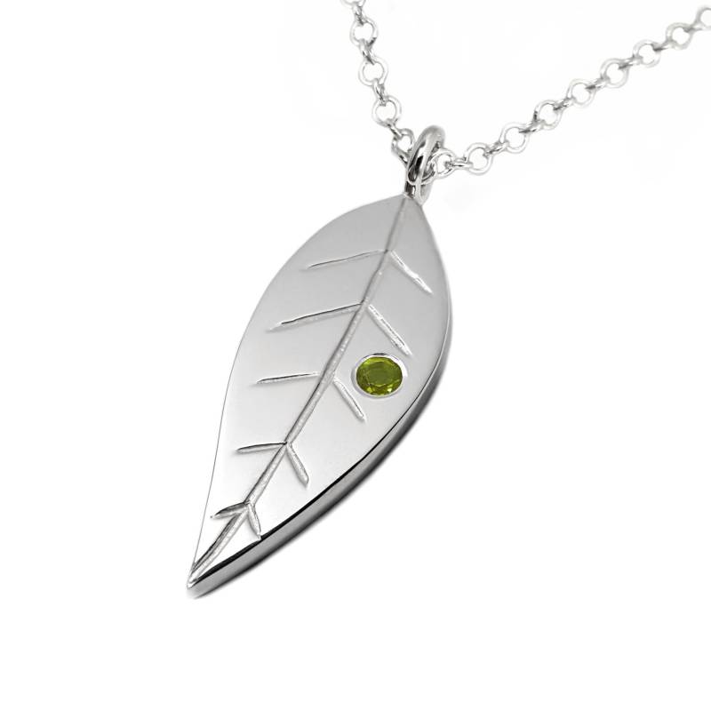 Peridot Blatt Halskette Anhänger Aus Sterling Silber von SamaritanJewelers