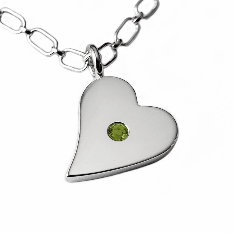 Peridot Seitlich Herz Halskette Anhänger in Sterling Silber - Halskette, Anhänger von SamaritanJewelers