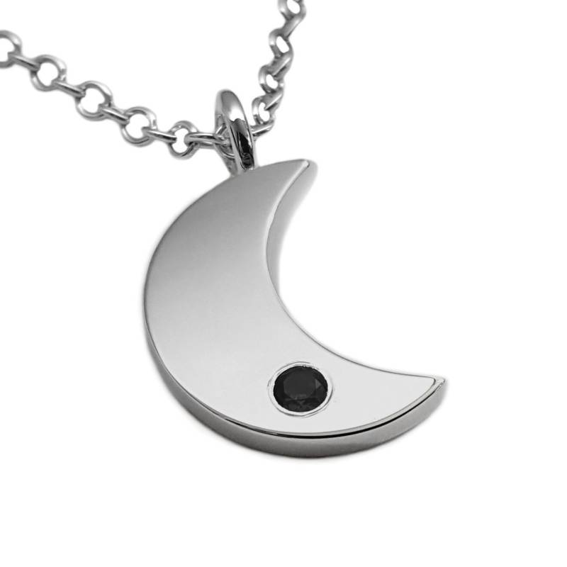 Schwarzer Spinell Mond Halskette Anhänger in Sterling Silber - Anhänger, Halskette von SamaritanJewelers