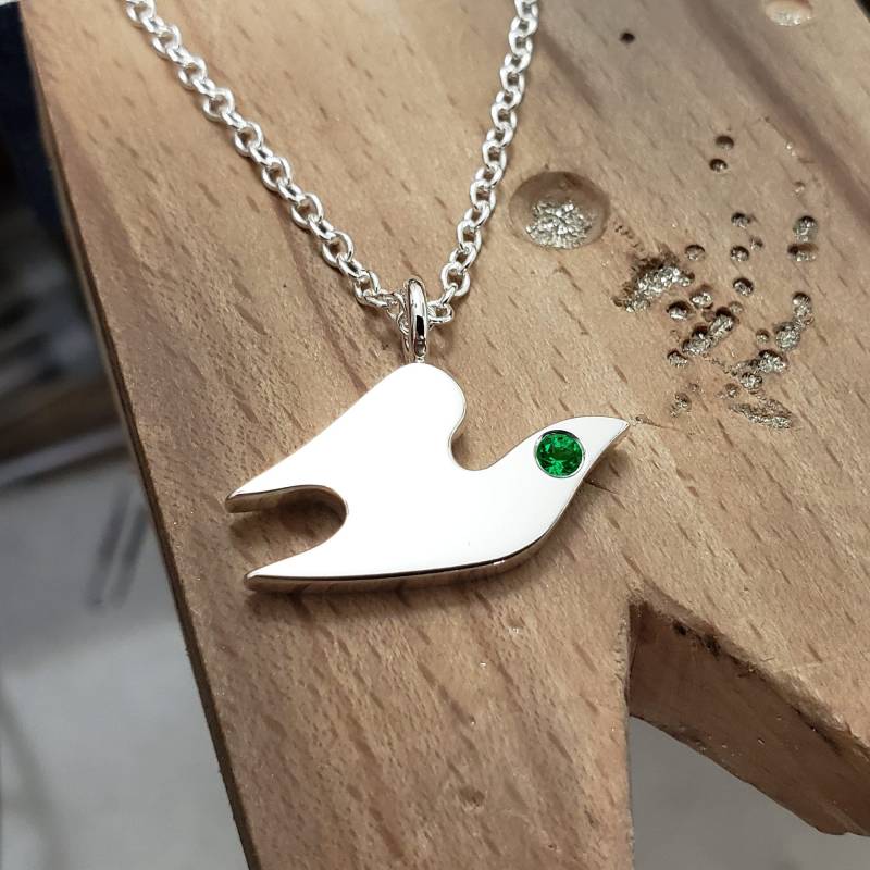 Smaragd Taube Halskette Anhänger in Sterling Silber - Halskette, Anhänger von SamaritanJewelers