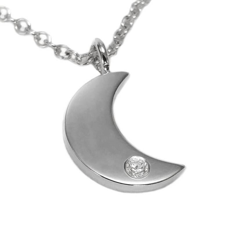 Zirkonia Mond Halskette in Sterling Silber, Halskette, Silber Anhänger von SamaritanJewelers