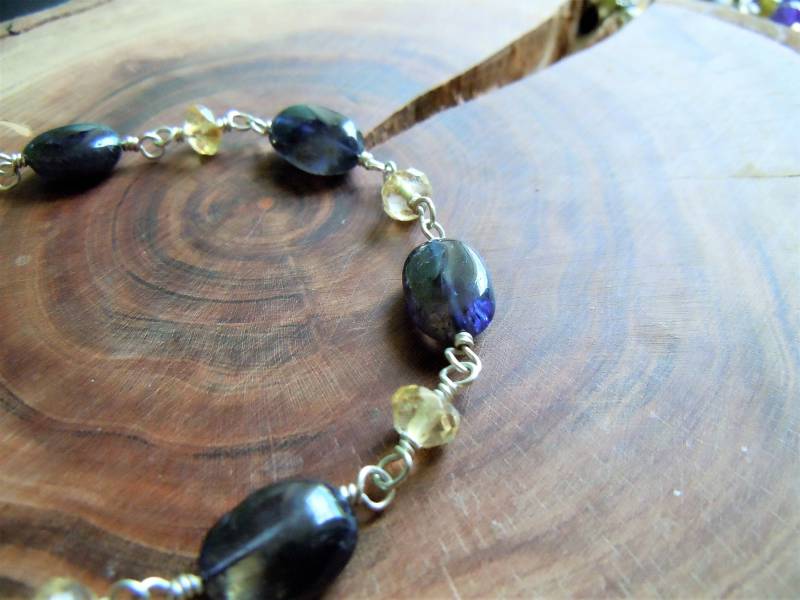 Citrine Und Iolite Armband | Cordierite, Handgemachte Rosenkranzkette, Sterling Silber 925, Boho Chic, Made in France von SamarkandFR