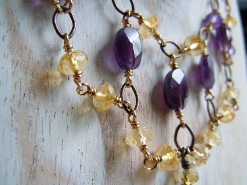 Handgemachte Plastron Halskette Amethyst Und Citrin, Antike Messing - Boho Chic Hergestellt in Frankreich von SamarkandFR