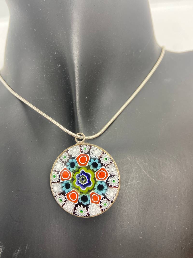 Anhänger Muranoglas Millefiori Vintage Handmade Weiß Bunt Italien Glas Gift Unique Unikat von SamatimeVintage