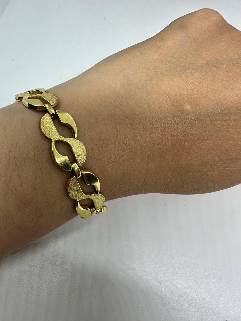 Armband Vergoldet Edelstahl Diamantiert Vintage 1980Er Retro Edel Gold Gliederarmband Couture Germany 19cm von SamatimeVintage