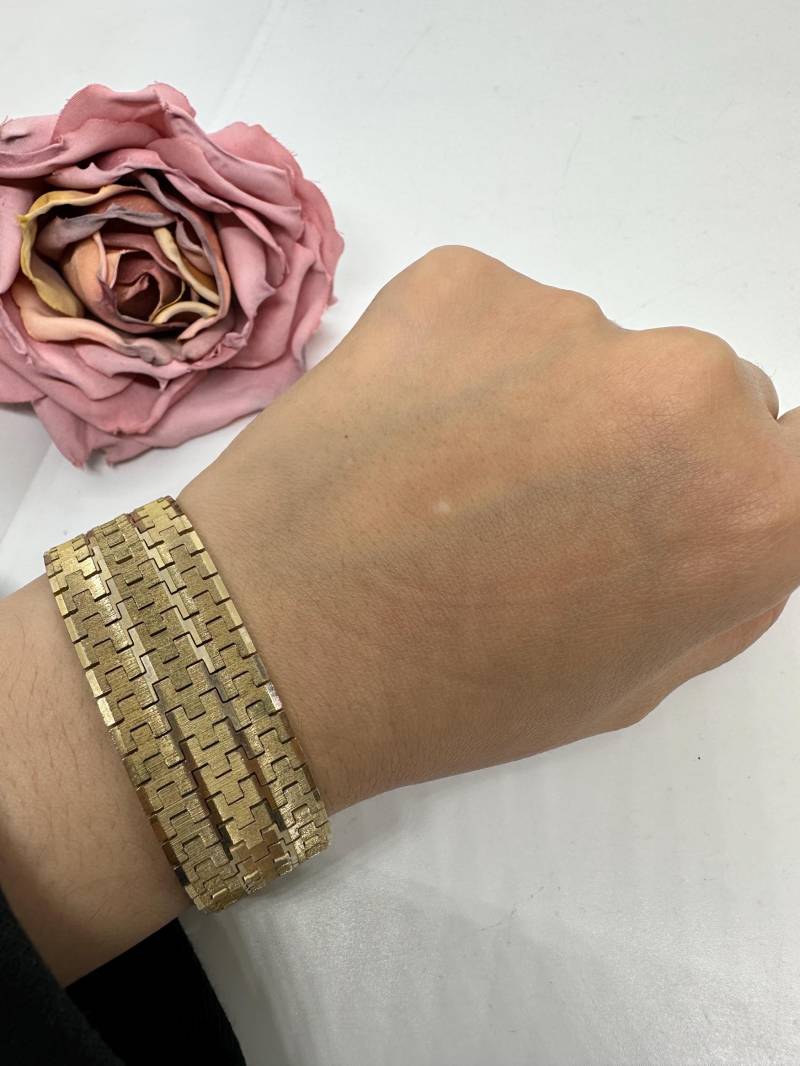 Armband Vergoldet Edelstahl Vintage 1980Er Retro Edel Gold Gliederarmband Teppicharmband Doublé Breit 20mm 2, 1cm von SamatimeVintage