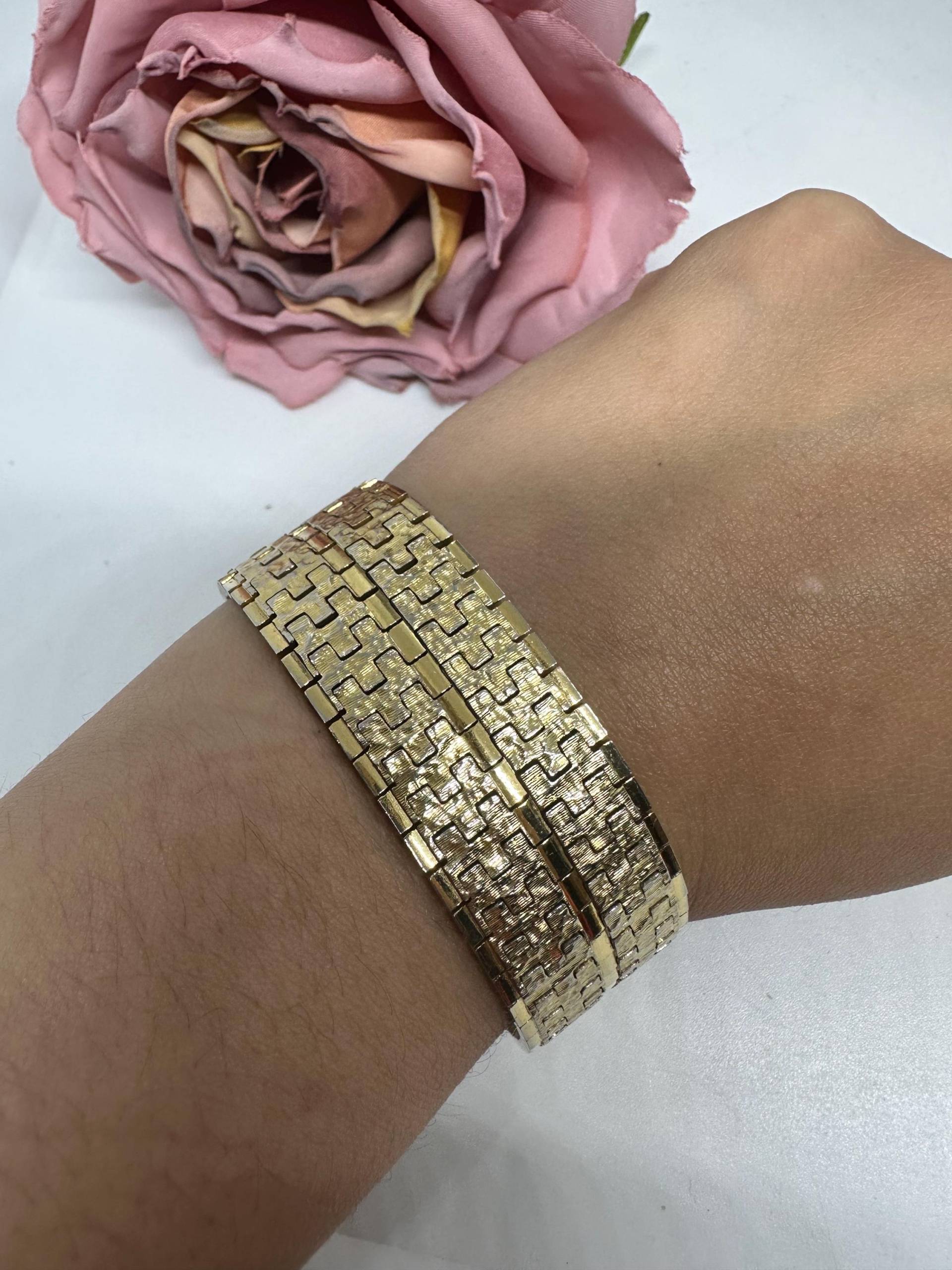 Armband Vergoldet Edelstahl Vintage 1980Er Retro Edel Gold Gliederarmband Teppicharmband Doublé Breit Wie Neu 20mm 2, 1M von SamatimeVintage