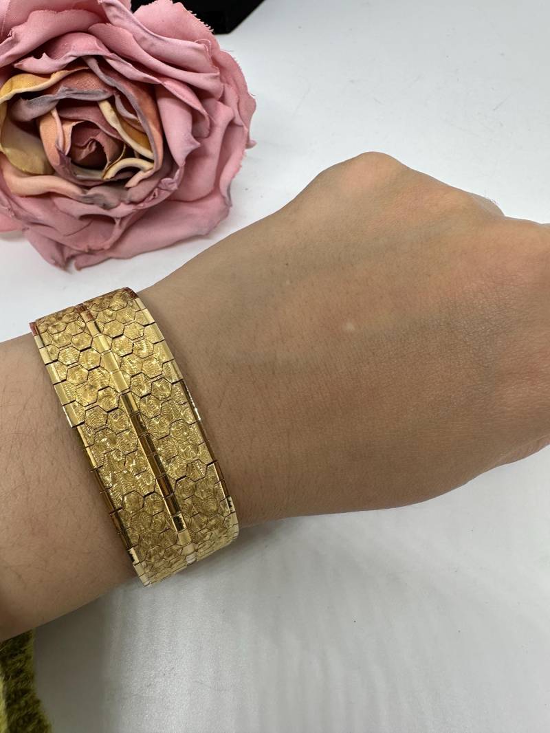 Armband Vergoldet Edelstahl Vintage 1980Er Retro Edel Gold Gliederarmband Teppicharmband Doublé Breit Wie Neu 20mm 2, 1cm von SamatimeVintage