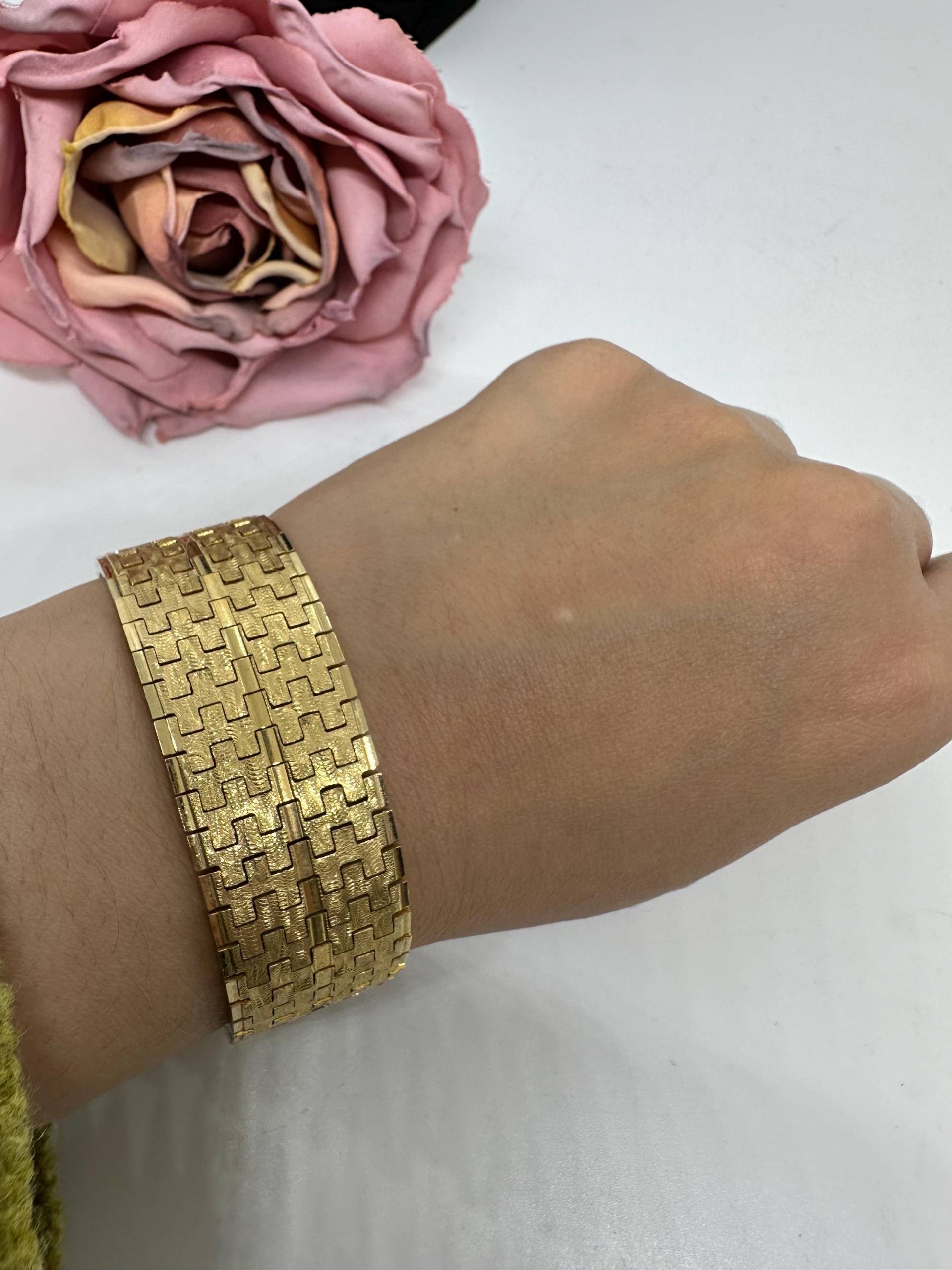 Armband Vergoldet Edelstahl Vintage 1980Er Retro Edel Gold Gliederarmband Teppicharmband Doublé Breit Wie Neu 20mm 2, 1cm von SamatimeVintage