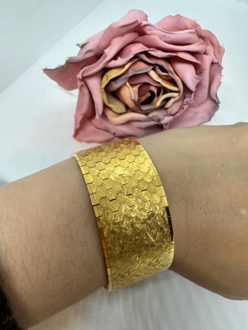 Armband Vergoldet Edelstahl Vintage 1980Er Retro Edel Gold Gliederarmband Teppicharmband Doublé Breit Wie Neu 20mm 2, 7cm von SamatimeVintage