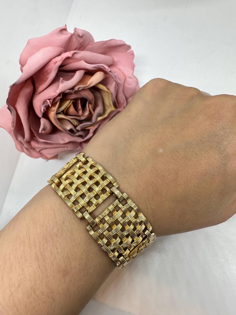 Armband Vergoldet Edelstahl Vintage 1990Er Retro Edel Gold Gliederarmband Gitterarmand Doublé Breit Wie Neu 18, 5mm 2, 3M von SamatimeVintage