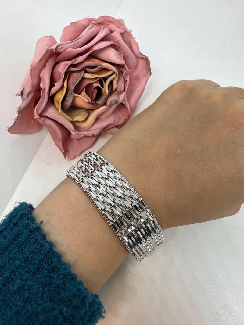 Armband Versilbert Edelstahl Vintage 1980Er Retro Edel Silber Gliederarmband Teppicharmband Doublé Breit Wie Neu Selten 19, 5cm 2cm von SamatimeVintage