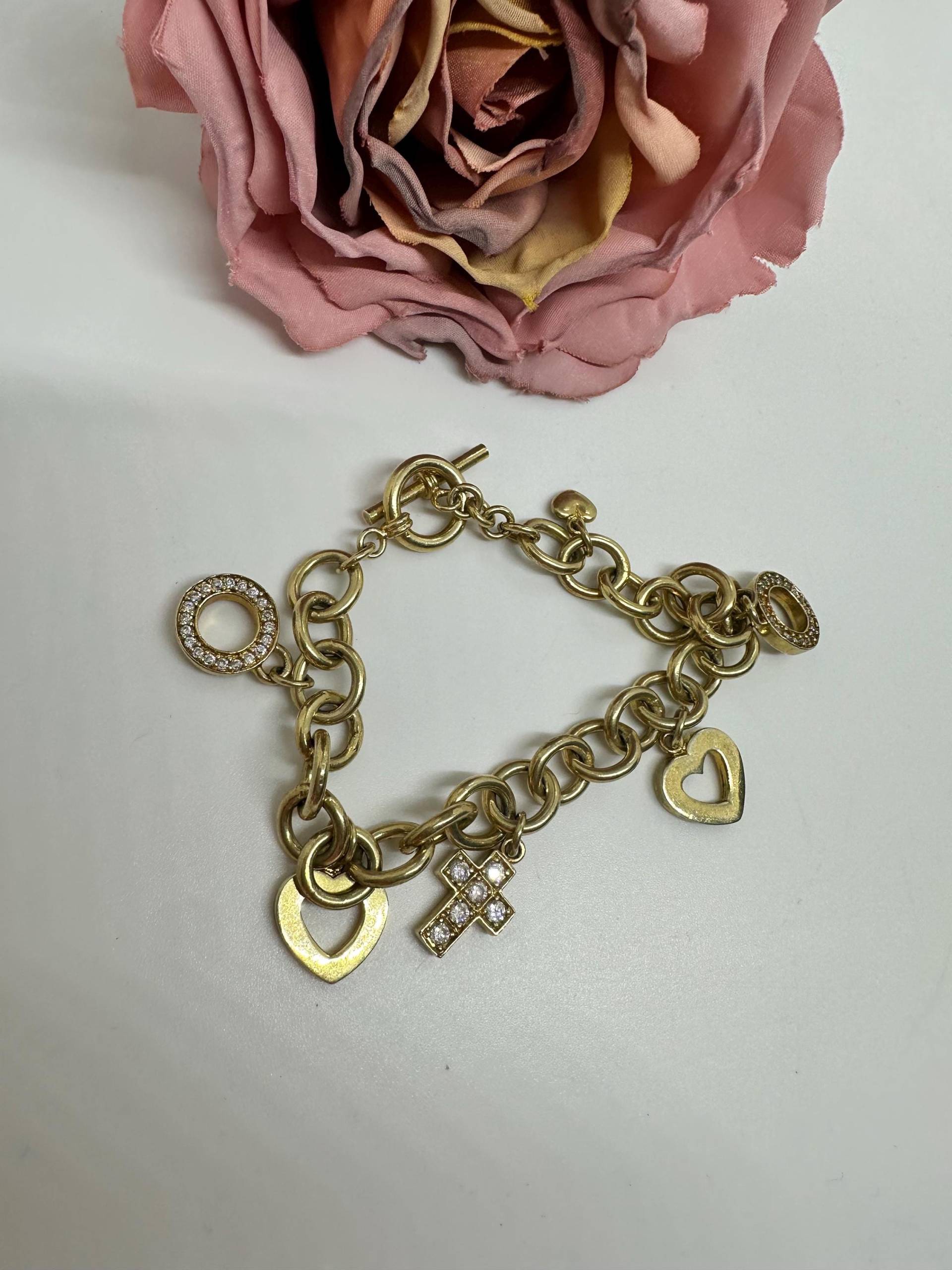 Bettelarmband Anhänger Armband Charms Edelstahl Zirkonia Vintage 2000Er Retro Herz Ying/Yang Eisbär 20cm Lang Germany von SamatimeVintage