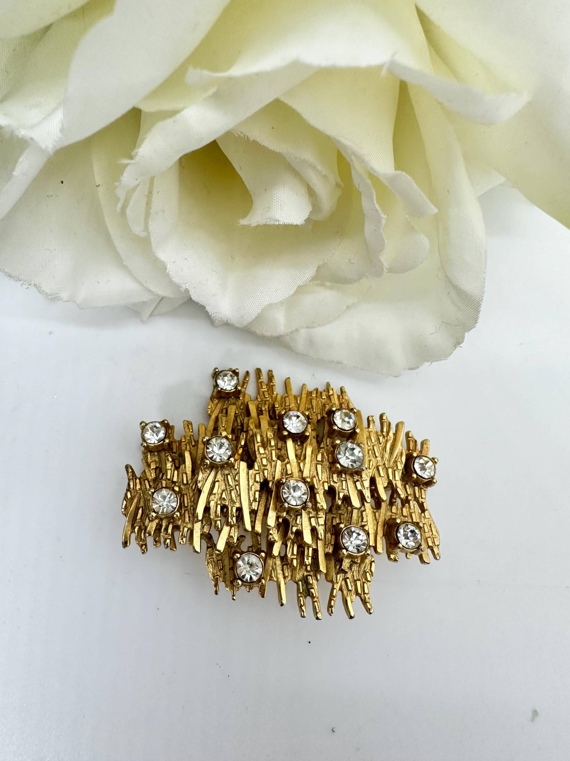 Brosche Grossé Vintage 1968 Vergoldet Designer Strass Groß Edelstahl Sammler Anstecker Original Germany Christian Dior Selten Edel von SamatimeVintage