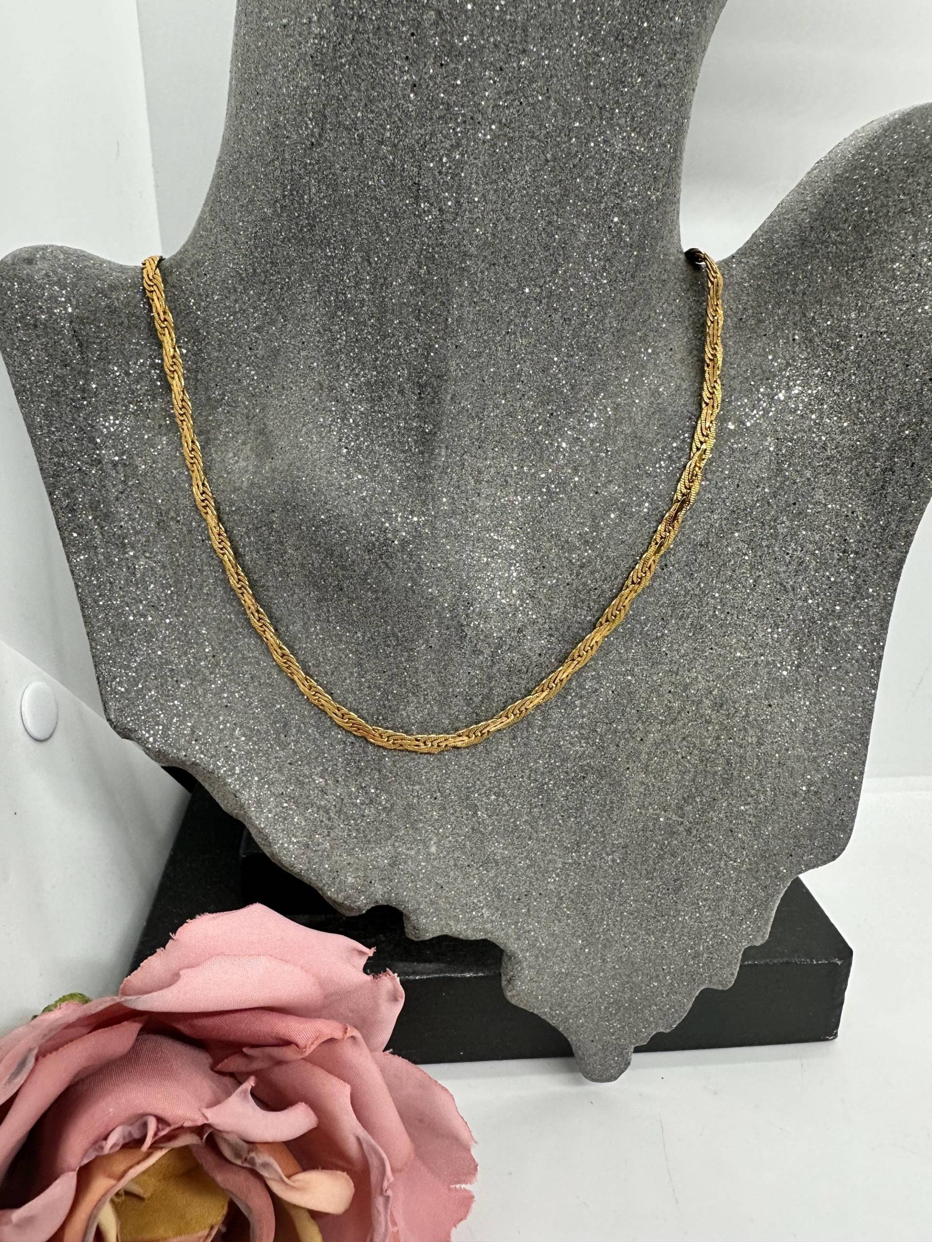 Gliederkette Figaro Halskette, Edelstahl, Vintage Vergoldete, Kurz, Vergoldet Breit 80Er Jahre 80S Kette Masch Retro Elegant von SamatimeVintage