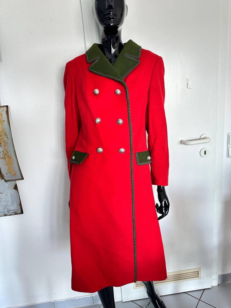 Loden Tofana Wintermantel Mantel Rot 100% Schurwolle Grün Lang Winter Trachten 42/xl Wie Neu Vintage Germany Damen Warm von SamatimeVintage