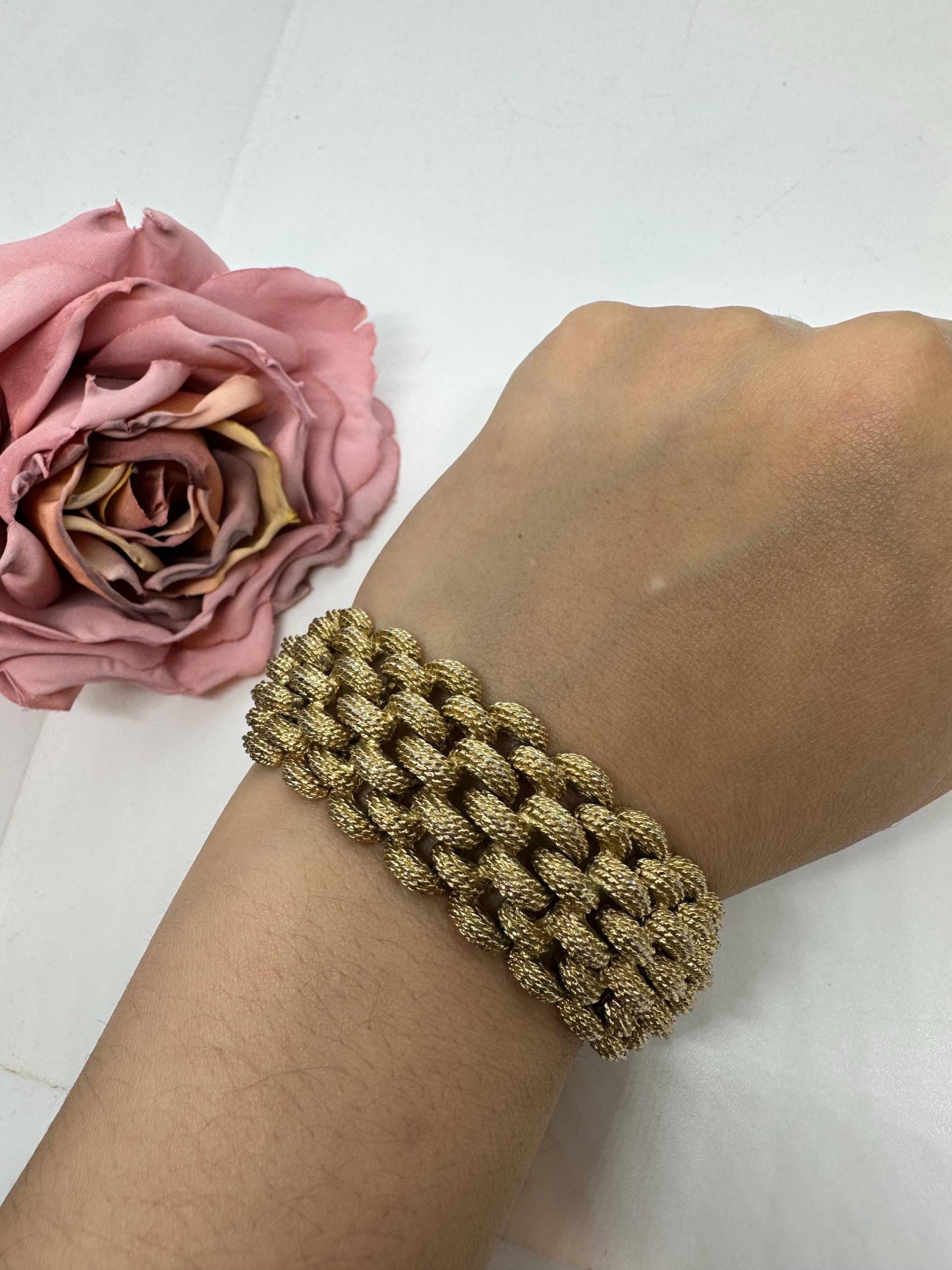 Monet Armband Vergoldet Edelstahl Vintage 1980Er Retro Edel Gold Gliederarmband Couture Germany Designer Breit 19cm von SamatimeVintage