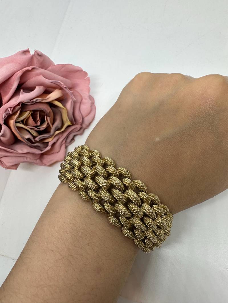 Monet Armband Vergoldet Edelstahl Vintage 1980Er Retro Edel Gold Gliederarmband Couture Germany Designer Breit 19cm von SamatimeVintage