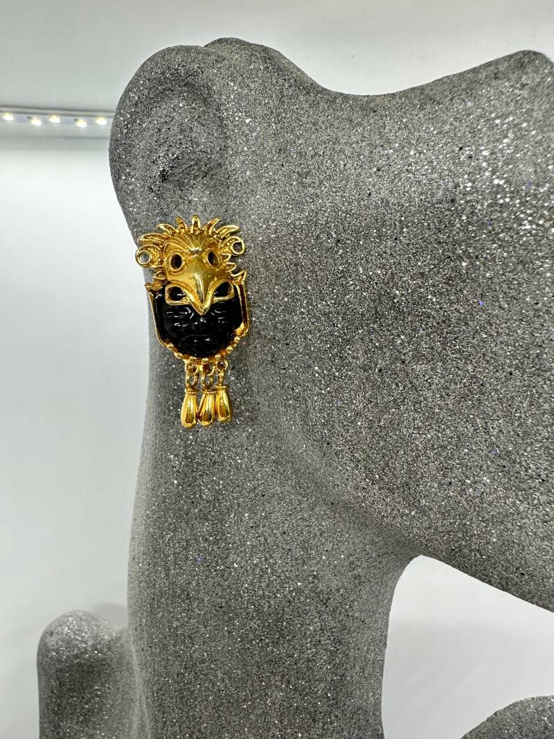 Ohrclips Vintage 14K Vergoldet Salvador Teran Azteken Krieger Mexico Edelstahl 1980Er Original Gold Designer Wie Neu von SamatimeVintage