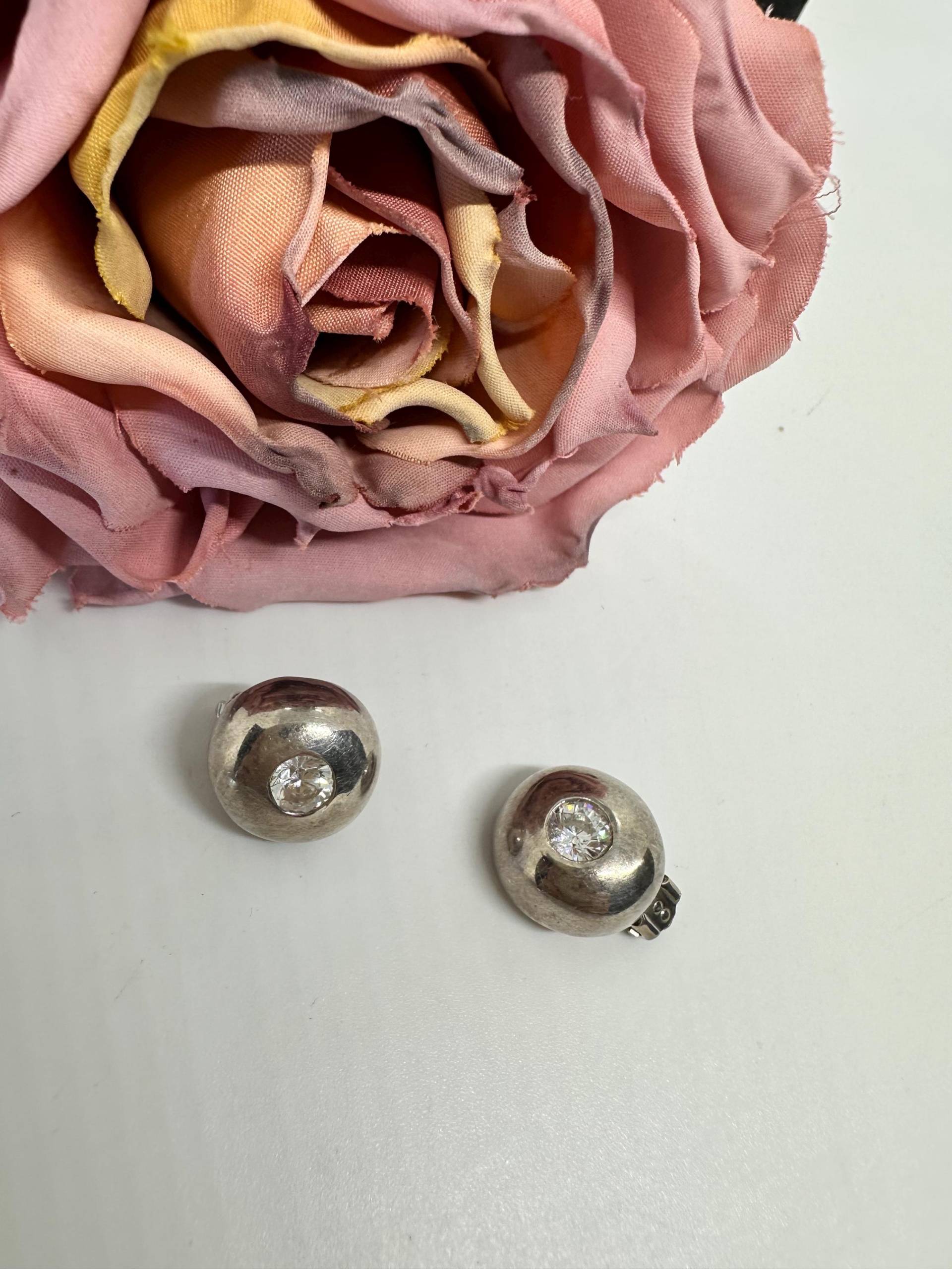 Ohrringe Vintage 925, Echtsilber Rund Zirkonia Sterling 1980Er 80S Schicht Retro Usa Alt Top Zustand von SamatimeVintage