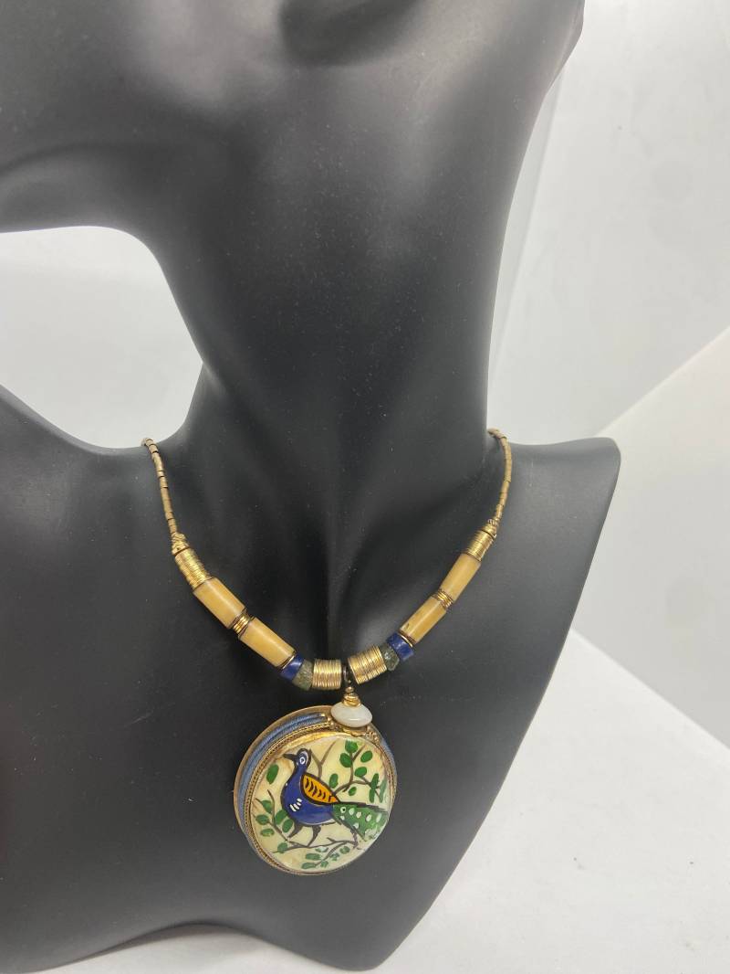 Original Vintage Kette Von Langani 1970Er Perlmutt Designer Handbemalt Vergoldet Sammler Ausgefallen Zeitlos von SamatimeVintage