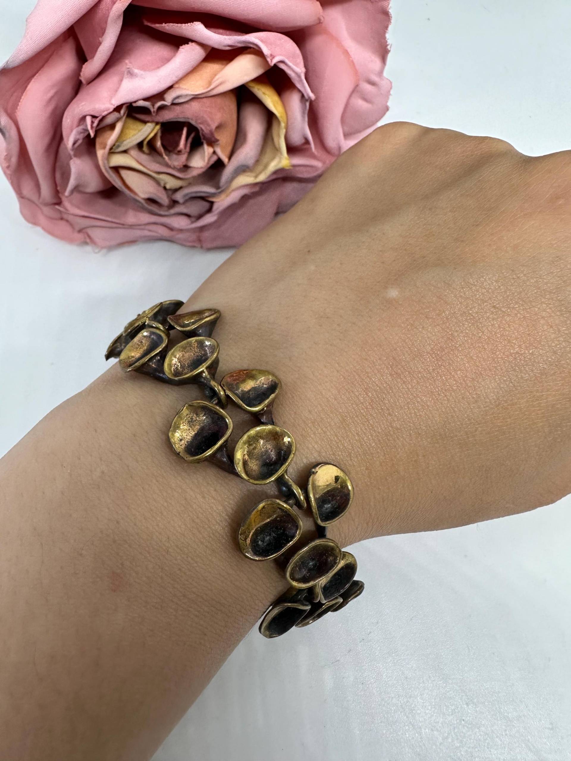 Renmoos Armband Breit Designers Hannu Ikonen Aus Skandinavien Finnland Vintage 1970Er Bronze Moosblüte Braun Glieder Retro Edel Selten von SamatimeVintage