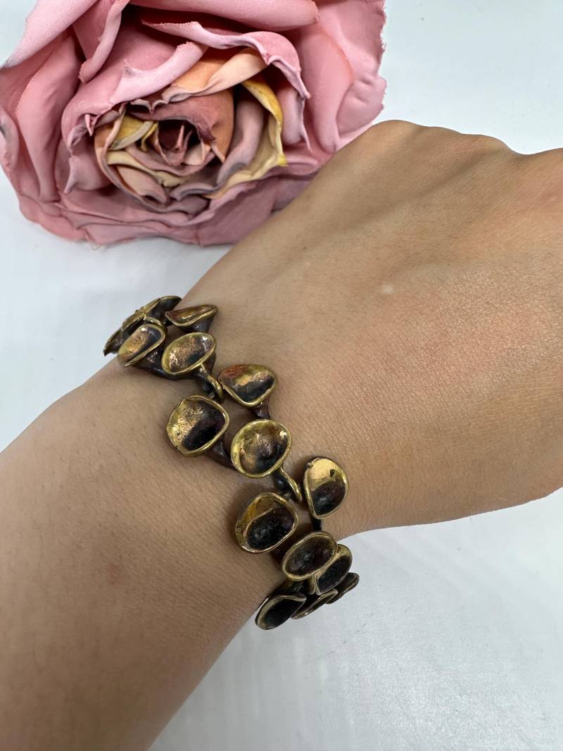Renmoos Armband Breit Designers Hannu Ikonen Aus Skandinavien Finnland Vintage 1970Er Bronze Moosblüte Braun Glieder Retro Edel Selten von SamatimeVintage