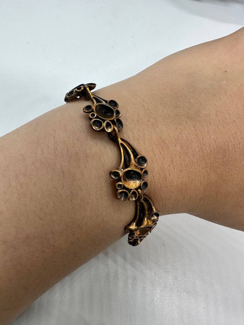 Renmoos Armband Breit Designers Hannu Ikonen Aus Skandinavien Finnland Vintage 1970Er Bronze Moosblüte Braun Glieder Retro von SamatimeVintage