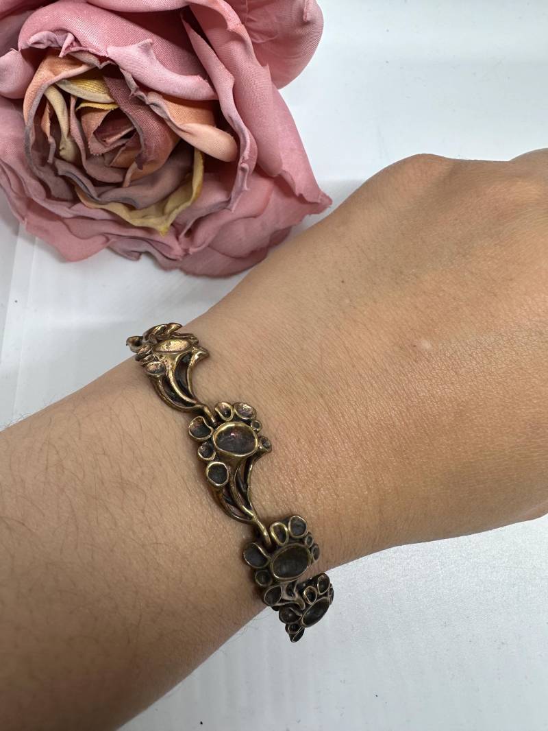 Renmoos Armband Breit Designers Hannu Ikonen Aus Skandinavien Finnland Vintage 1970Er Bronze Moosblüte Braun Glieder Retro von SamatimeVintage