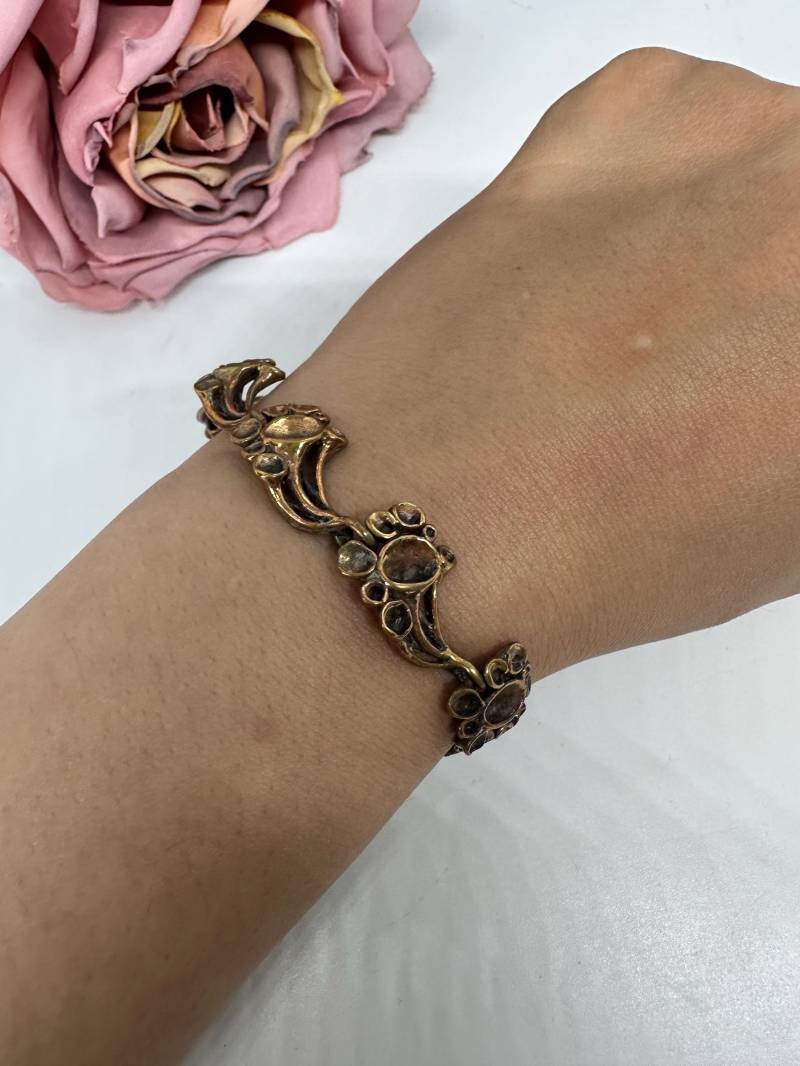 Renmoos Armband Breit Designers Hannu Ikonen Aus Skandinavien Finnland Vintage 1970Er Bronze Moosblüte Braun Glieder Retro von SamatimeVintage