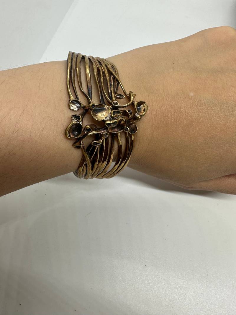 Renmoos Armreif Armband Armspange Designers Hannu Ikonen Aus Skandinavien Finnland Vintage 1970Er Bronze Moosblüte Braun Retro von SamatimeVintage