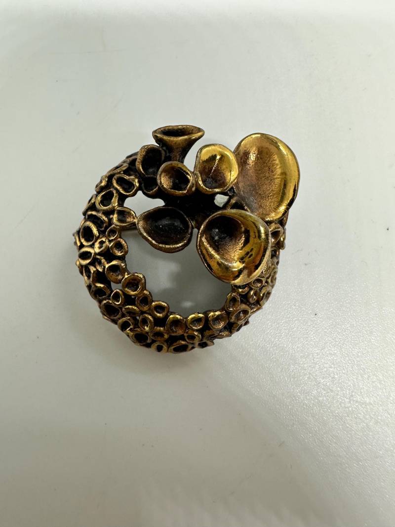 Renmoos Hannu Ikonen Brosche Rund Blume Braun Designer Messing Finnland Bronze Vintage 1970Er Retro Wie Neu Moosblüte von SamatimeVintage