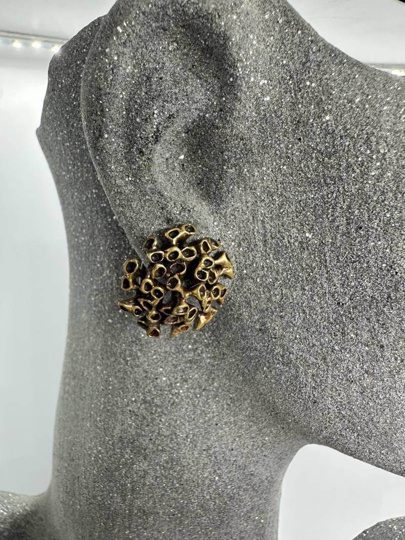 Renmoos Hannu Ikonen Ohrstecker Ohrringe Designer Messing Finnland Bronze Vintage 1970Er Braun Clips Retro Rund Blume von SamatimeVintage