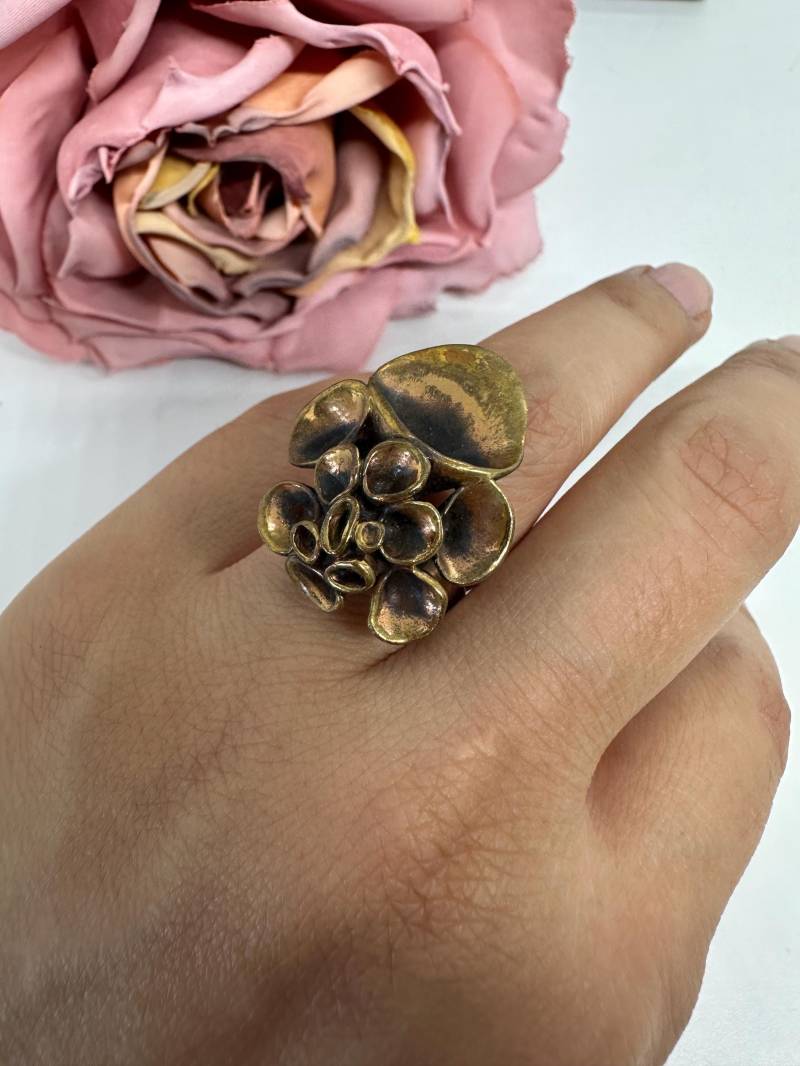 Renmoos Ring Verstellbar Designers Hannu Ikonen Aus Skandinavien Made in Finnland Vintage 1970Er Bronze Moosblüte Retro One Size Groß von SamatimeVintage