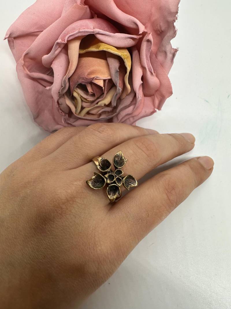 Renmoos Ring Verstellbar Designers Hannu Ikonen Aus Skandinavien Made in Finnland Vintage 1970Er Bronze Moosblüte Retro One Size Groß von SamatimeVintage