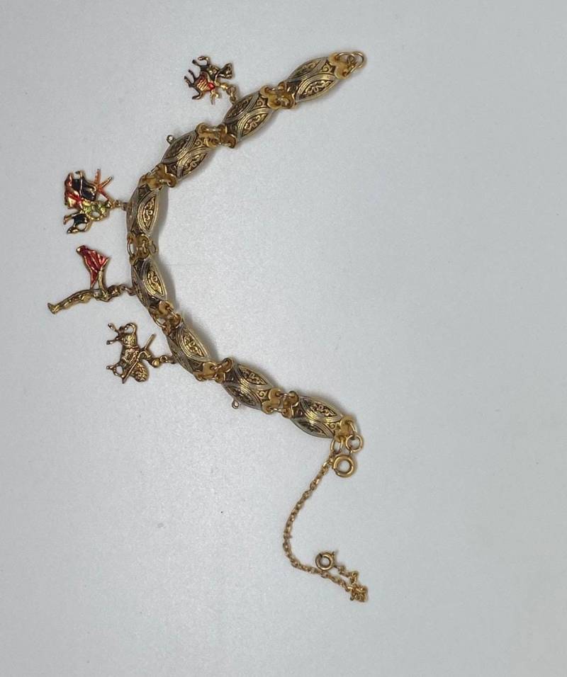 Toledogold Armband Gliederarmband Damaszener Vintage 1980 Top Zustand Vergoldet Torerro Anhänger Spain Handarbeit Schmuck Retro von SamatimeVintage