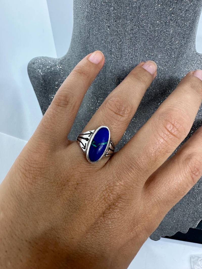 Vintage Ring 1990Er Herren/Damen Unisex Silber 925 Elegant Lapislazuli Blau Oval Massiv Groß 17, 5mm Germany Zeitlos Retro von SamatimeVintage