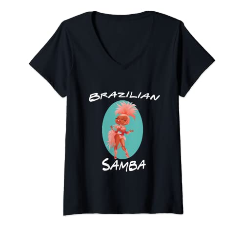 Damen Samba Brasilien Rio Janeiro Carioca Karneval Kostüm T-Shirt mit V-Ausschnitt von Samba Brazil Rio Janeiro